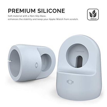 AhaStyle iWatch Stand Silicone Charging Dock Holder Accessories for Apple Watch Series 8/Ultra/SE2/7/6/SE/5/4/3/2/1(49/45/44/42/41/40/38mm), Supports Nightstand Mode【Adapters NOT Included】(Light Blue) - color: Light Blue