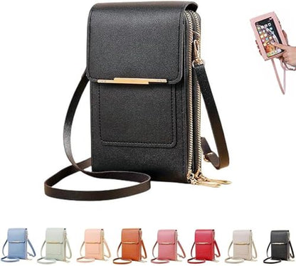 Touchscreen Phone Crossbody Bag,Waterproof PU Leather with Adjustable Shoulder Straps, Small Crossbody Cell PurseWallet for - color: Black