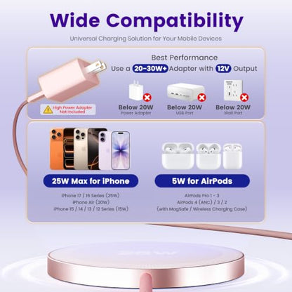 MagSafe 25W Wireless Charger for Apple Magnetic Fast Charging Pad - color: Pink