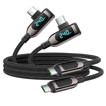 240W Right Angle USB C to USB C Cable, 4ft, 2Pack, Black - size: 4FT-2Pack