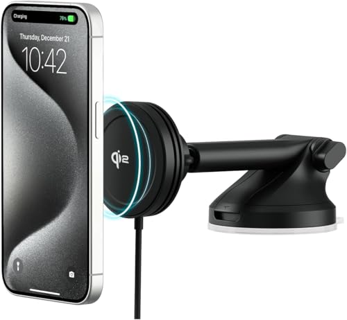 iOttie Velox Qi2 Mini 15W Wireless Charger Car Mount - Dash & Windshield Car Phone Holder - MagSafe Compatible iPhone Mount for Qi2 Smartphones (iPhone12 13 14 15 16 and 17) - Car Charger Included - style: Qi 2 Wireless Charging