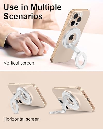 Magnetic Phone Ring Holder, 360° Rotating Kickstand MagSafe Grip Ring Stand - color: White