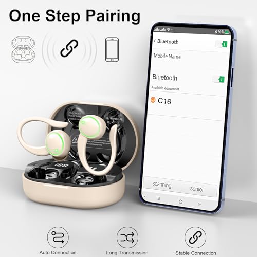 Matast Wireless Earbuds, Bluetooth Headphones Sports, Bass Fitness Earphones Gym Running, IP7 Waterproof Headset with Earhook Workout, Playback Over-Ear Buds with ENC Noise Cancelling Mic - color: Mickey White