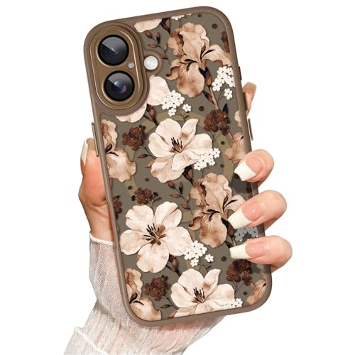 Magnetic for iPhone 17 Case Cute Floral Pattern Brown | [Compatible with Magsafe] Full Camera Protection for Women Girls Translucent Matte Shockproof Protective Cover - color: Brown Flower, size: iPhone 17