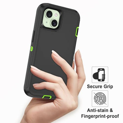 for iPhone 15 Case Heavy Duty Protective Shockproof Dropproof 3-Layer Full Body Protection [Without Screen Protector] Tough Rugged Cover for Apple iPhone 15 6.1 inch 2023,Navy Grey/Green - color: Navy Grey/Green