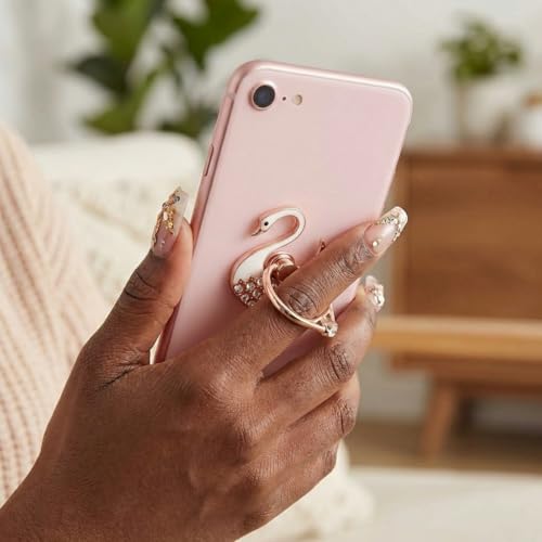 NXVX Swan Phone Ring Holder, White Crystal Finger Grip & Kickstand - color: Luxe Swan White