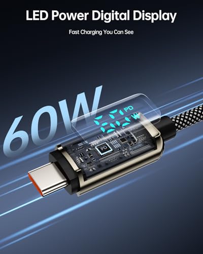 Hichain 2PACK 4FT 60W USB C to USB C Cable with LED Display Silver - color: Silver 2p, size: 4FT