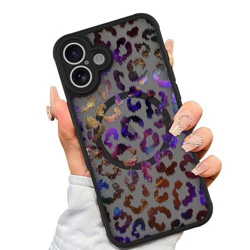 AIGOMARA Magnetic Case for iPhone 16, Purple Gold Leopard Pattern | [Compatible with MagSafe] Soft TPU Bumper Hard PC Back Anti-Fall Shockproof Protective Slim Coverfor Women Girls Men - color: Gold Purple Leopard, size: for iPhone 16