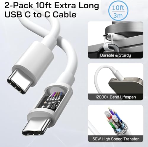 Fast Charger for iPhone 17,2Pack iPhone Charger Block with 10FT USB C Cable - size: 10FT