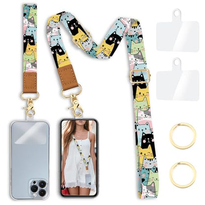 Yonlevres Phone Lanyard Crossbody Strap Wrist Neck Adjustable Women Cat - color: Cat Multi