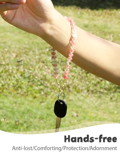 CH.yishi Beaded Phone Charm Wrist Strap with Tether Tab,Camera Lanyard - color: Watermelon Tourmaline