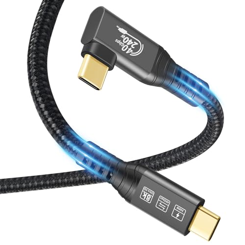 USB4 Cable, with Thunderbolt 4, 240W Charging, 40 Gbps Data, 8K @ 60Hz HDR, USB C to USB C Cable, 90Degree for MacBook,Hub, Dock, M2, M3, Mac SSD (90Degree USB4 40G 240W 2M) - size: 90Degree USB4 40G 240W 2M