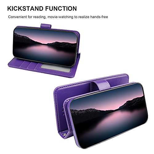 Bocasal Detachable Wallet Case Card Holder for iPhone 14, Purple | RFID Blocking Kickstand Card Slots Holder PU Leather Magnetic Shockproof Wrist Strap Removable Flip Protective Cover 6.1 inch - color: Purple