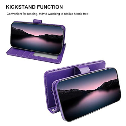 Bocasal Detachable Wallet Case Card Holder for iPhone 14, Purple | RFID Blocking Kickstand Card Slots Holder PU Leather Magnetic Shockproof Wrist Strap Removable Flip Protective Cover 6.1 inch - color: Purple