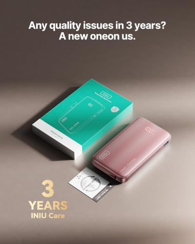 INIU 45W Fast Charging Portable Charger, 10000mAh with Built in Wall Plug | Slimmest, Built-in Wall Plug, USB-C Cable, GaN, Flight-Safe, 3 in 1 Power Bank for iPhone 17, Samsung, iPad etc, Pink - color: Pink