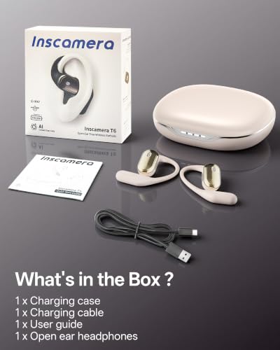 Open Ear Headphones, Over Ear Earbuds with Ear Hooks, True Wireless Bluetooth 6.0 Earphones with Mics, Stereo Sound, Ultra-Comfort, 60H Playtime, IPX7 Waterproof Ear Buds for Running Workout - color: Paint White