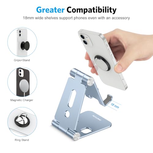 OMOTON Foldable Cell Phone Stand, C4 Portable Aluminum Phone Holder - color: Light Blue