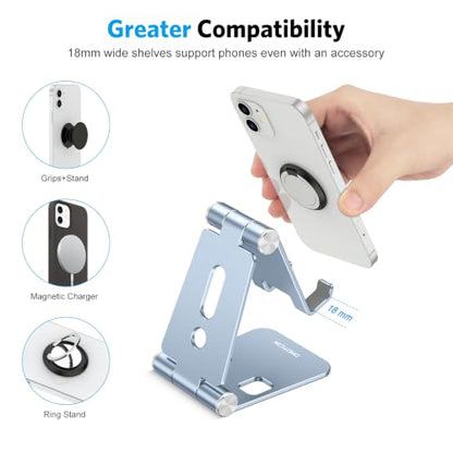 OMOTON Foldable Cell Phone Stand, C4 Portable Aluminum Phone Holder - color: Light Blue