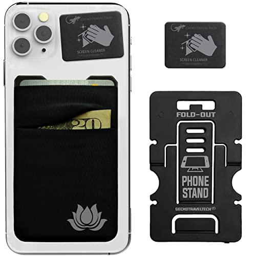 Gecko Travel Tech Double Pocket - Adhesive Card Holder - Cell Phone Pouch - Stick on Spandex Pocket - Carry Credit Cards and Cash (Lotus) - color: LOTUS