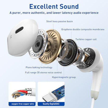 USB C Headphones, 2 Pack Wired Earbuds, Type C Headphones with Microphone