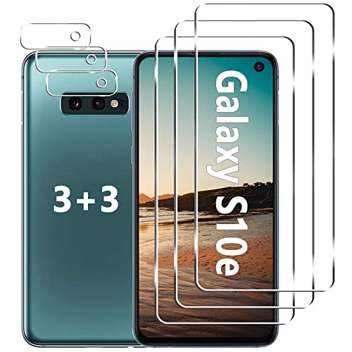 [3+3 Pack] Galaxy S10e Screen Protector + Camera Lens Protector, HD Tempered Glass Film, 9H Hardness, Scratch Resistant, Easy Installation, Bubble Free, Screen Protector for Samsung Galaxy S10e