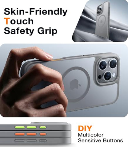 TORRAS Stronger Magnetic for iPhone 16 Pro Case, Translucent Titanium Gray | Compatible with MagSafe, Military Grade Drop Protection, Shockproof Airbag, Camera Control, Color Button, Slim Anti-Scratch - color: Natural Titanium Gray