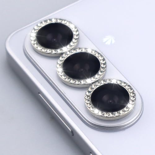 for Samsung Galaxy S26 / S26 Plus Camera Lens Protector, Bling Diamond Metal Ring Tempered Glass Lens Cover, Sparkly Rhinestone Accessories (Silver) - color: Silver