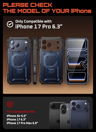 SUPCASE for iPhone 17 Pro Case with Tempered Glass Screen Protector, Azure | Camera Control Cover, Compatible with MagSafe, Built-in Kickstand, Anti-Slip Grip, Full-Body Magnetic Phone Case, UBGrip Pro - color: Azure
