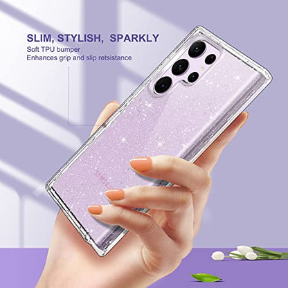 ULAK Compatible with Samsung Galaxy S23 Ultra 5G Case, Heavy Duty Shockproof Hybrid Soft TPU Bumper Drop Protection Transparent Phone Case for Galaxy S23 Ultra 5G 6.8 inch - Clear Glitter - color: Glitter