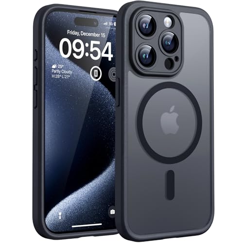 TOCOL Magnetic for iPhone 15 Pro Case, Upgraded Full Camera Protection, Compatible with Magsafe, Drop Protection, Translucent Matte Back Bumper Phone Cover 6.1-Inch (Black) - color: Black, size: Iphone 15 Pro