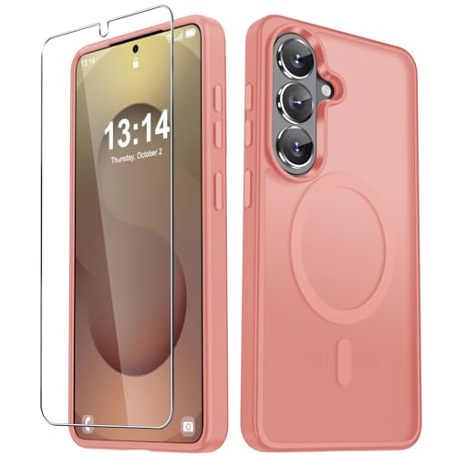 YENAPOON for Samsung Galaxy S26 Case, Matte Magnetic Phone Cover, Pink | Fit for MagSafe, Screen Protector included, Shockproof Military Grade Protection, Translucent Frosted Back - color: Pink, size: For Galaxy S26