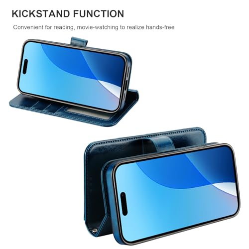 Bocasal Detachable Wallet Case Card Holder for iPhone 16 Pro Max Blue | RFID Blocking Kickstand Card Slots Holder PU Leather Magnetic Shockproof Wrist Strap Removable Flip Protective Cover 6.9 inch - color: Blue