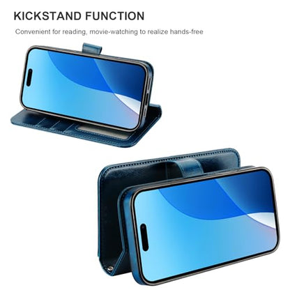 Bocasal Detachable Wallet Case Card Holder for iPhone 16 Pro Max Blue | RFID Blocking Kickstand Card Slots Holder PU Leather Magnetic Shockproof Wrist Strap Removable Flip Protective Cover 6.9 inch - color: Blue