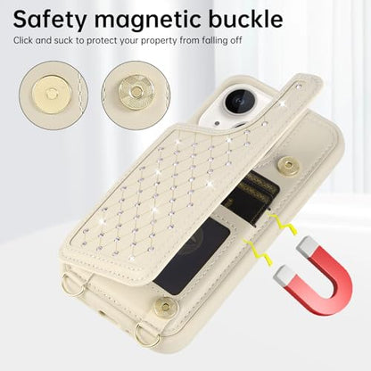 for iPhone 11 Wallet Case with Card Holder Slots and Strap, RFID Blocking Magnetic Flip Folio Cover, Crossbody Purse Protection Case with Kickstand,Beige Diamond - color: Beige Diamond, size: iPhone 11(6.1")