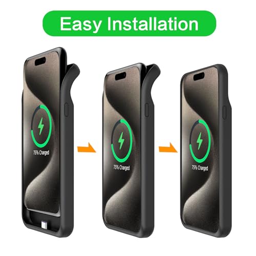 Battery Case for iPhone 15 Pro, 10000mAh Rechargeable Portable Charging Case with Wireless Charging, Compatible for iPhone 15 Pro (6.1 inch) with CarPlay, Extend Battery Pack Charger (Black) - size: iPhone 15 Pro -10000mAh