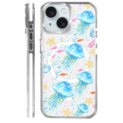 VisEnt Clear Case for iPhone 15, Magnetic Phone Case, Transparent Slim Cover, Military Grade Protection, Shockproof, Anti-Yellowing, Scratch Resistant, Blue Jellyfish Ocean - color: Blue Jellyfish Ocean, size: Iphone 15