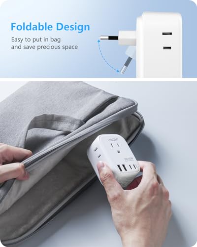 LENCENT European Travel Plug Adapter, PD 45W Type C Foldable Power Plug - style: Type C-45W-Most of Europe