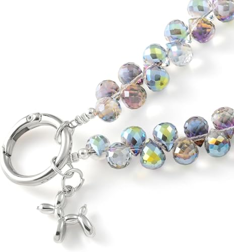 richginker Crystal Beaded Phone Wrist Strap with Tether Tab, Dark Purple - color: Dark Purple