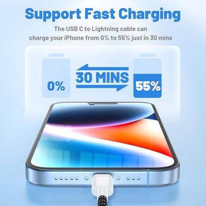 20W Lightning Cable to USB C, [Apple MFi Certified] Braided Fast Cable - color: Black, size: 20W-6FT+10FT