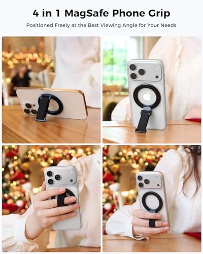 SUPERONE for MagSafe Phone Grip Kickstand, Removable Magnetic Ring Holder - color: Matt Black