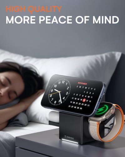 ZEEHOO 3 in 1 Charging Station, iPhone Charging Station for Apple MagSafe Charger, 15W Fast Wireless Charger, for Apple Watch, for iPhone 18 Pro/Duo/17/16/15/14/13/12 Series, AirPods (Black) - color: Black