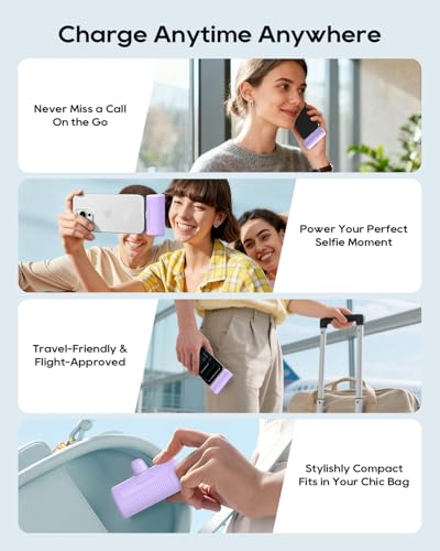 Kuulaa 2 Pack Portable Phone Charger with Built-in USB-C Plug, 4500mAh Mini Portable Charger Power Bank Small Battery Pack for iPhone 15/16/17,Samsung - color: Pack of 2 Purple