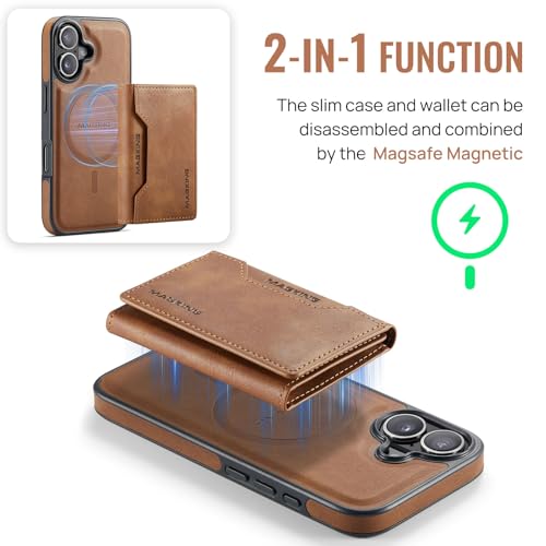 K2 2 in 1 Detachable Magnetic Phone Cases Compatible with iPhone 17 Case with Card Holder RFID Blocking, Compatible with Magsafe Wallet, Leather 6.3'' (Brown, iPhone 17) - color: Brown, size: iPhone 17