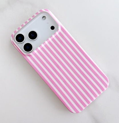 Qokey Compatible for iPhone 17 Pro Max Case, Cute Stripes Aesthetics Phone Cover, Glossy Soft TPU Slim Lightweight Fashion Shockproof Case for Women, Pink and White - color: Pink and White Stripes