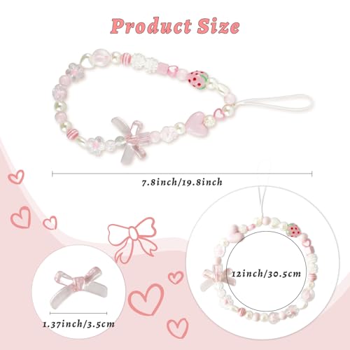 Pink Beaded Phone Wrist Straps, Y2K Phone Case Charms Camera Charm Strap, Lanyard Keychain Wristlet Aesthetic Cellphone Charm - style: 2 Cute Pink & White Strawberry