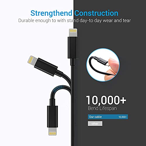 Lightning Cable MFi Certified - iPhone Charger 3Pack 3FT Lightning to USB A Charging Cable Cord Compatible with iPhone 14 13 12 SE 2020 11 Xs Max XR X 8 7 6S 6 Plus 5S iPad Pro iPod Airpods - Black - color: Black