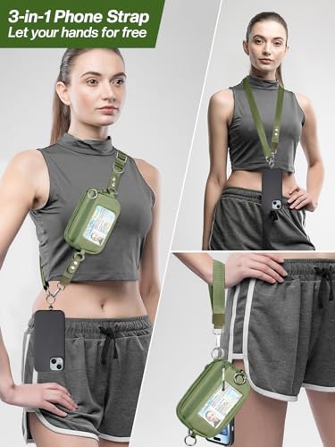 Tiostep Clip and Go Strap for Phone with Wallet Crossbody Phone Lanyard Adjustable and Detachable RFID Wristlet Wallet (Green, Medium) - color: Green, size: Medium
