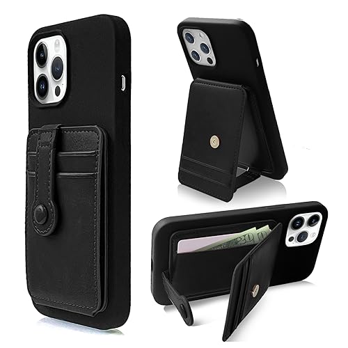 M-Plateau Phone Wallet Stick On, Card Holder With Elastic Magnetic Closure, Slim Phone Card Holder With Adhesive Compatible with iPhone 14 Case and Most Smartphone (Black) - color: Black