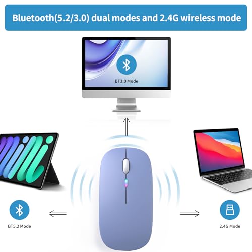 Afaartcci Rechargeable Wireless Mouse, Silent Bluetooth Mouse (Purple) - color: purple