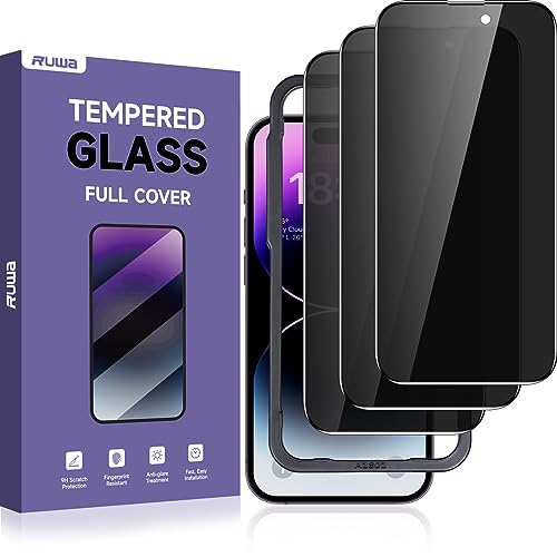 ruwa Privacy Screen Protector for iPhone 14 Pro [3-Pack][6.1 Inch] Anti-Peep Tempered Glass Films with Easy Installation Frame, 9H Hardness, Scratch Resistant, Full Coverage (Only for iPhone 14Pro) - size: for iPhone 14 Pro-6.1 inch 3-Pack